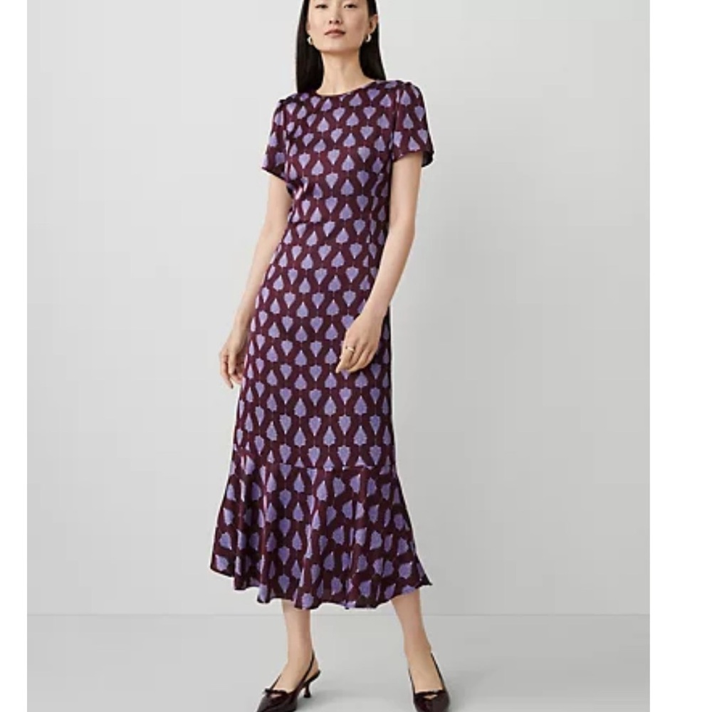 Ann Taylor Geometric Purple and Blue Midi Dress